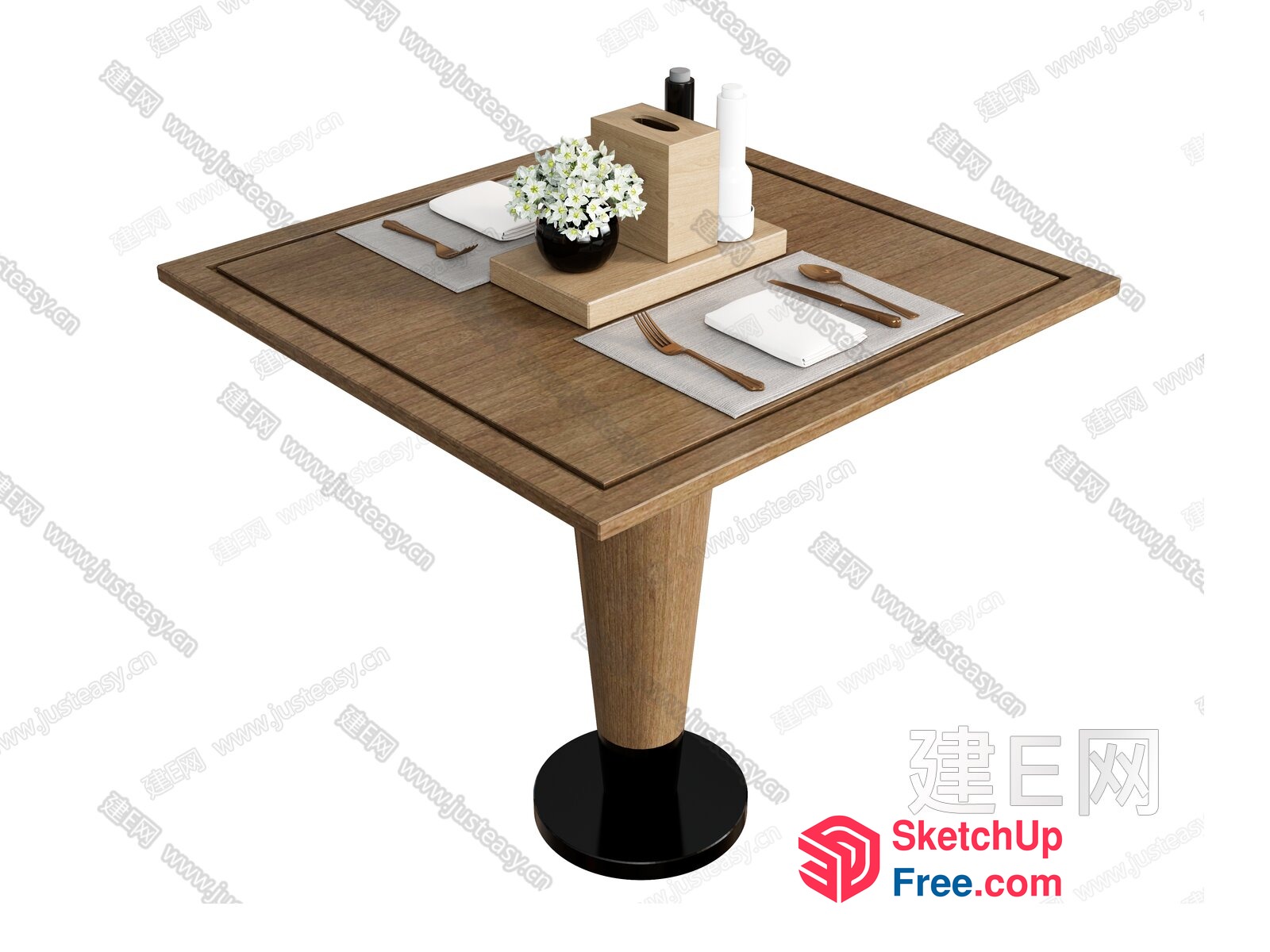 Elegant Wooden Dining Table With Placemats And Cutlery 3D SketchUp File