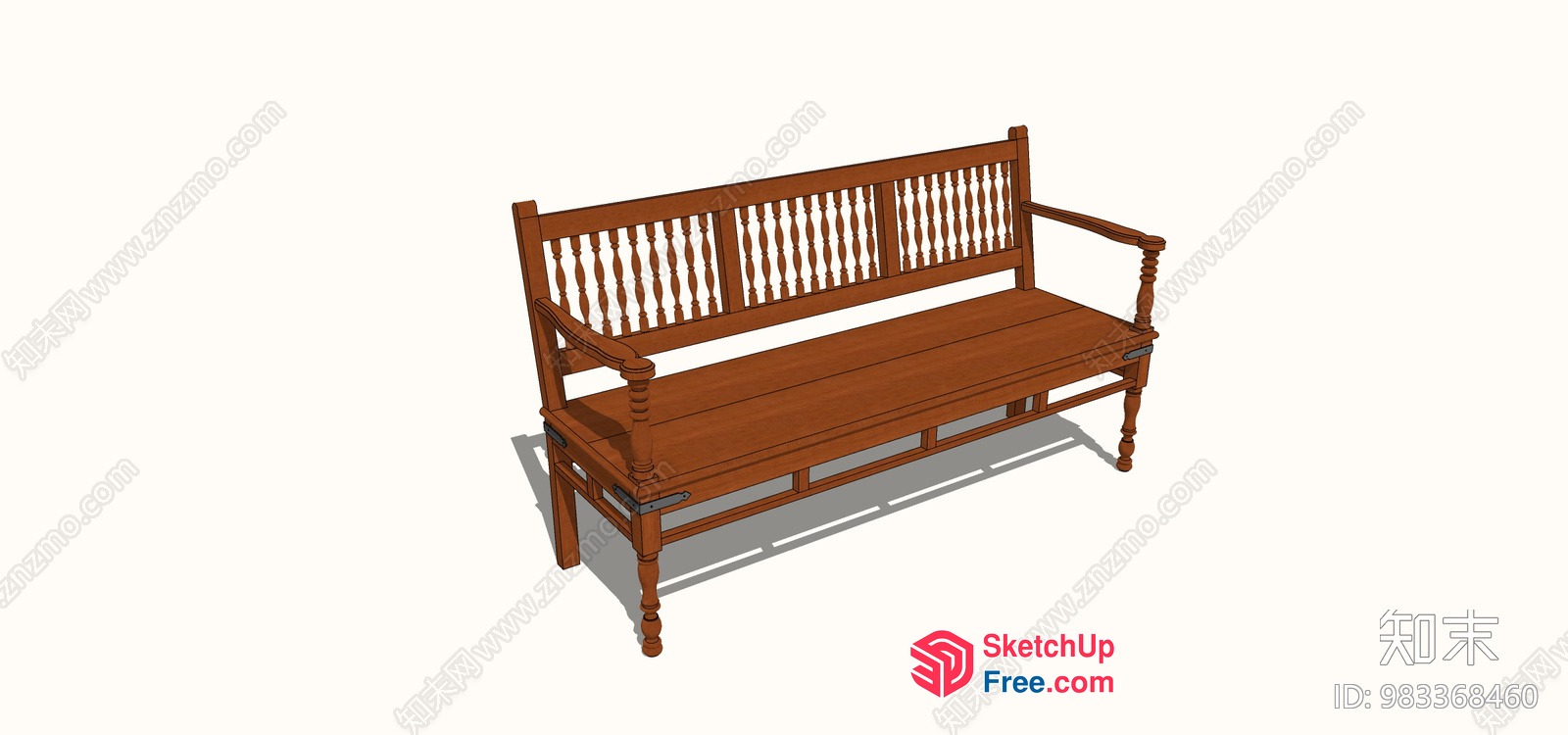 Wooden Bench With Ornate Back And Armrests 3D SketchUp File