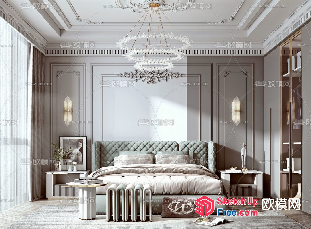 Luxurious European-Style Bedroom With Ornate Details 3D SketchUp File