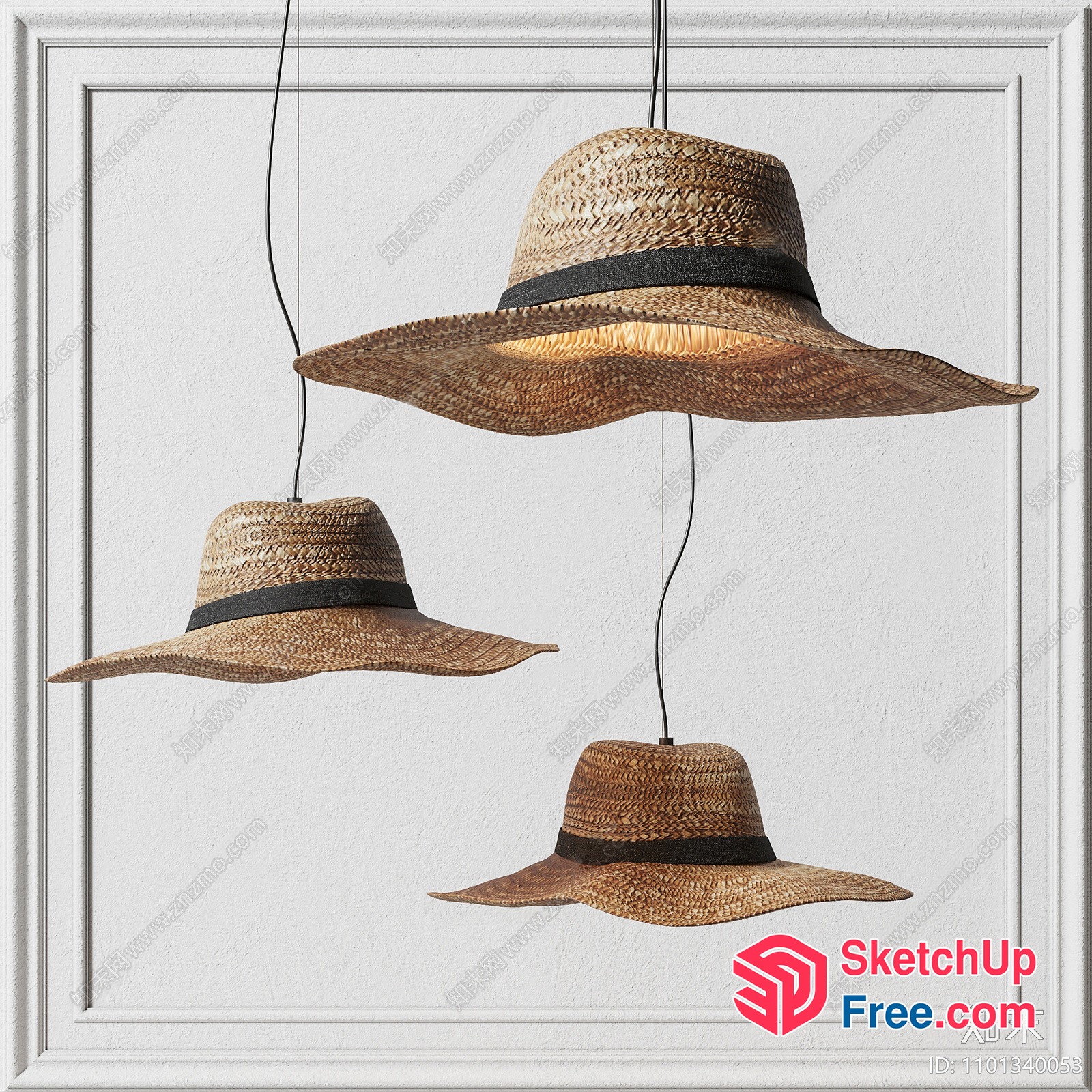 Hanging Straw Hat Ceiling Lights 3D SketchUp File