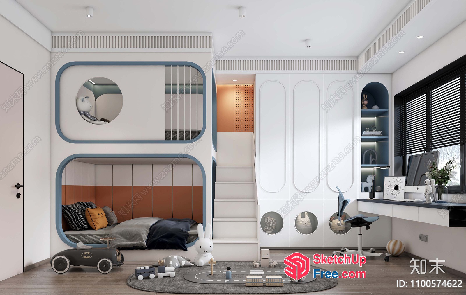 Modern Minimalist Kid'S Bedroom With White And Brown Color Scheme 3D SketchUp File
