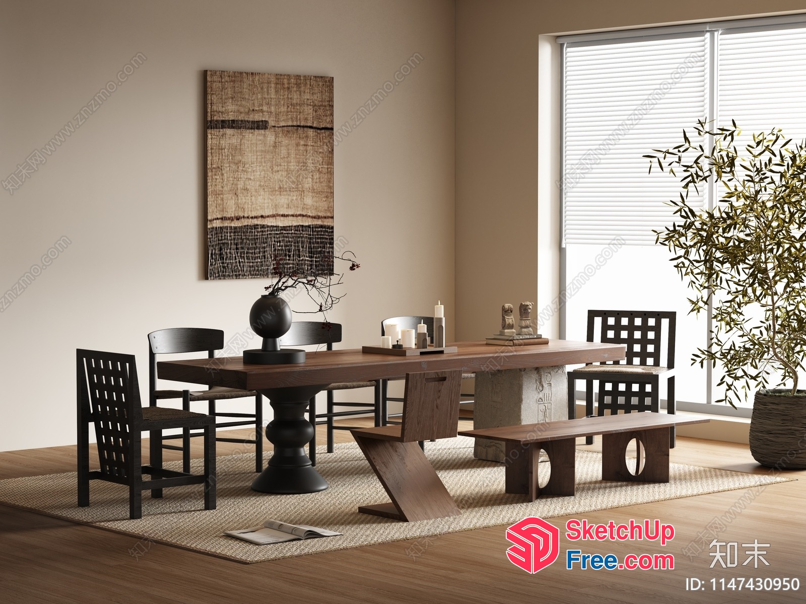 Minimalist Japanese Style Dining Room 3D SketchUp File