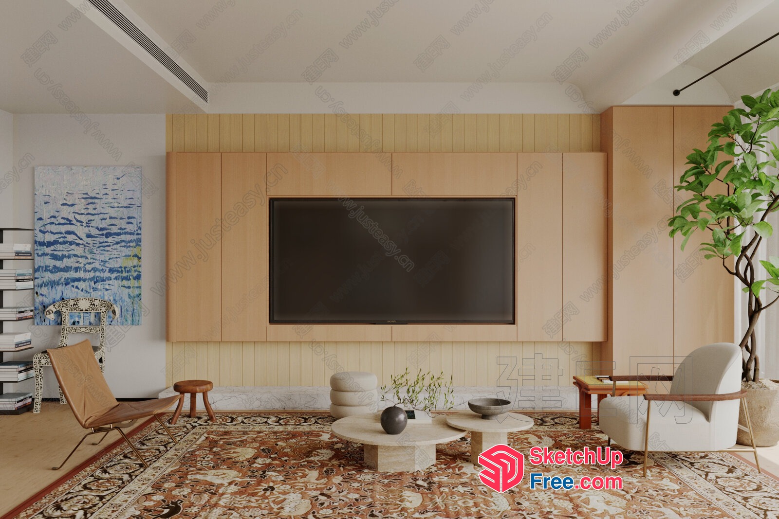 Modern Living Room With Tv And Artwork 3D SketchUp File