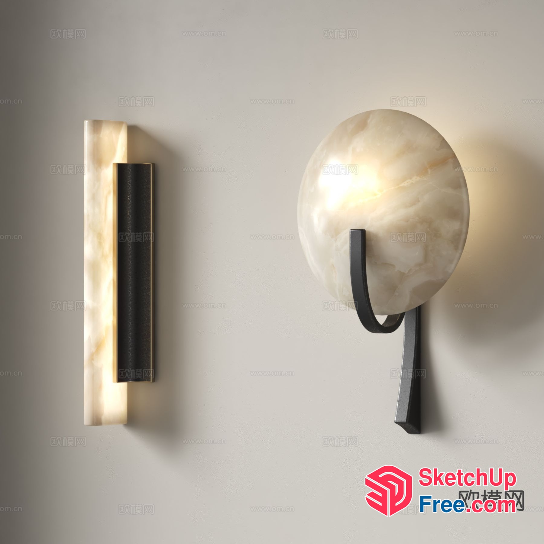 Modern Wall Sconce With Marble Accents And Metal Frame 3D SketchUp File
