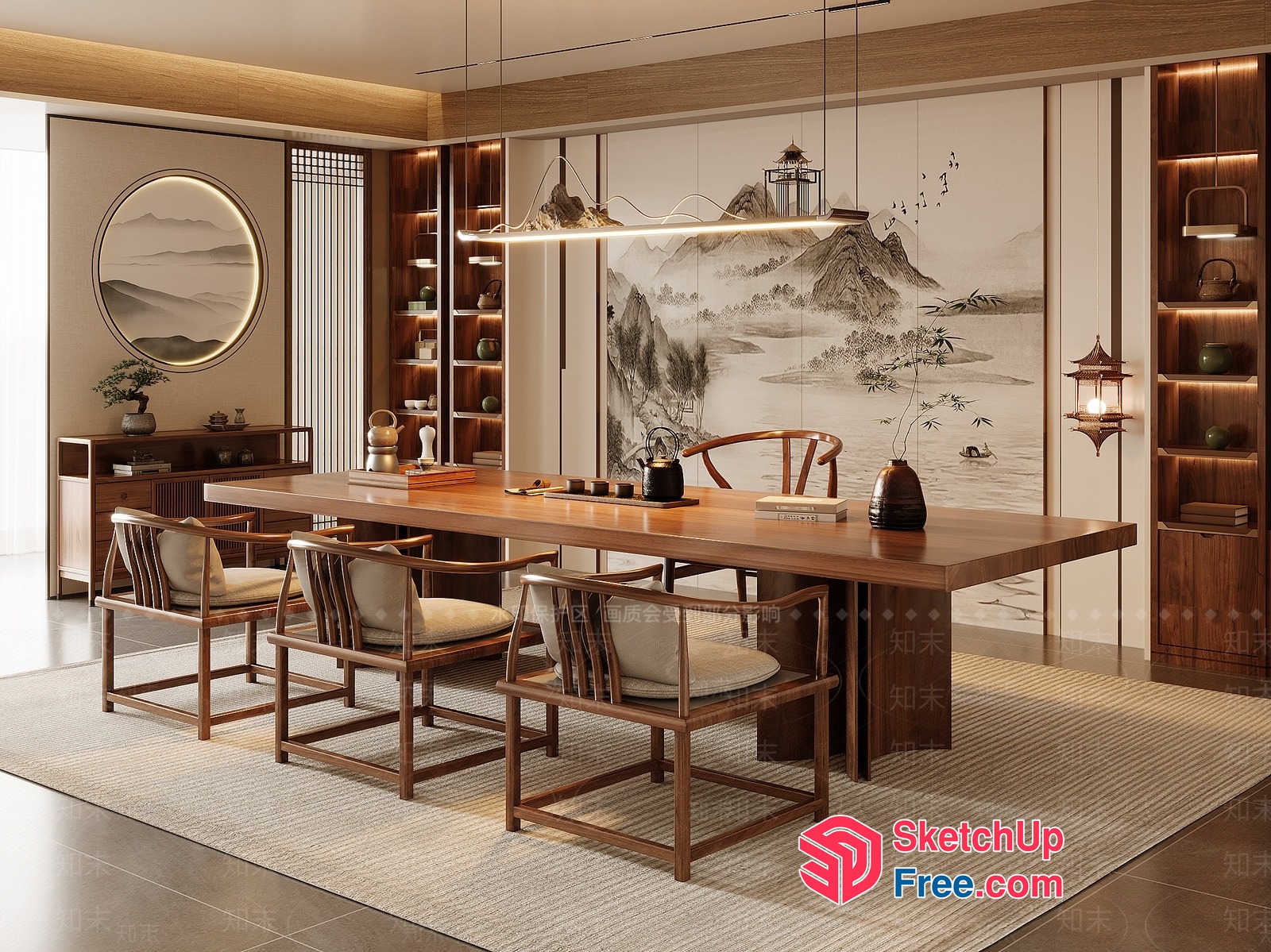 Elegant Dining Room With Traditional Asian Style 3D SketchUp File