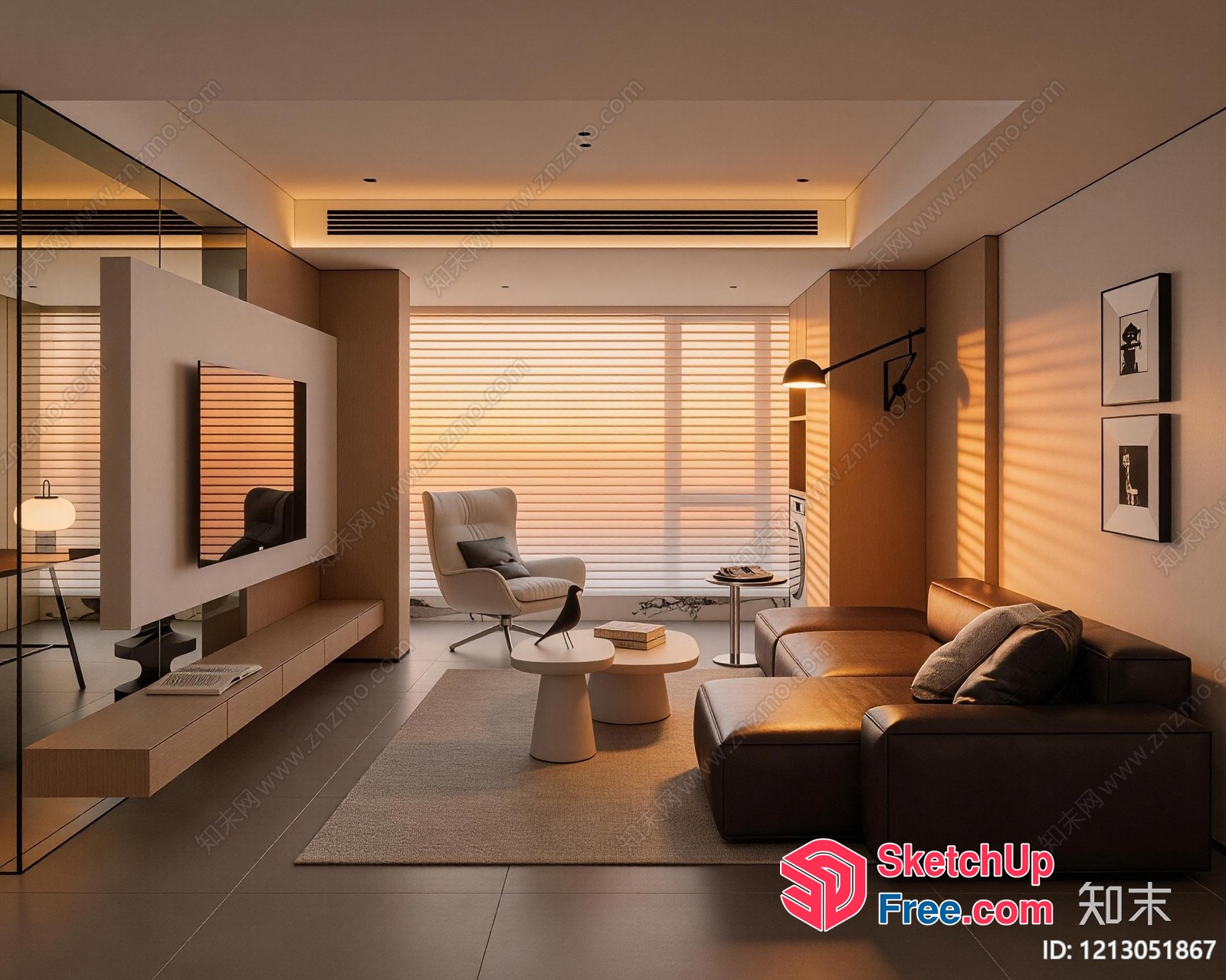 Minimalist Living Room With Neutral Color Scheme And Modern Furniture 3D SketchUp File