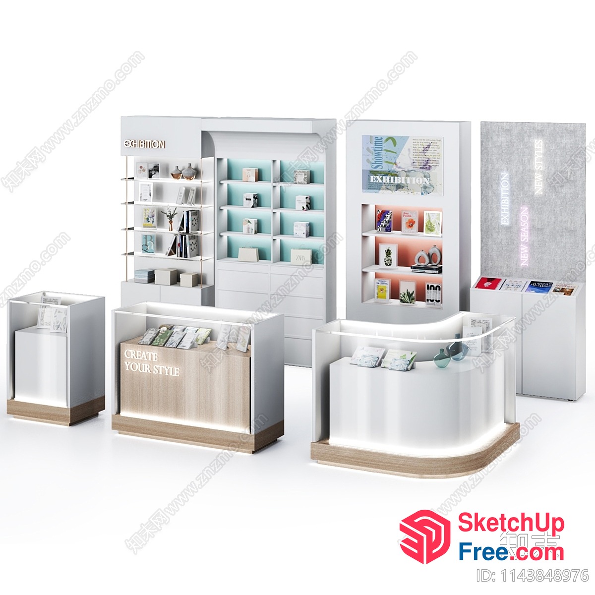 Modern White And Wood Display Shelves 3D SketchUp File