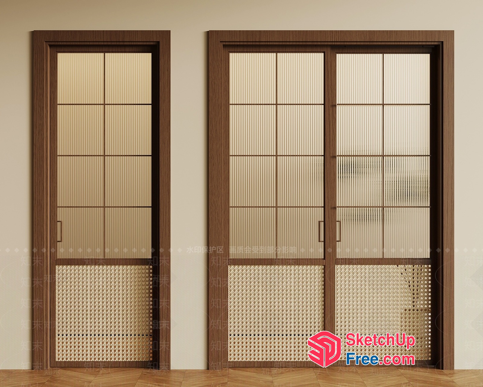 Sliding Door With Rattan And Glass Design 3D SketchUp File