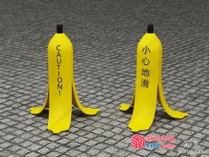 Yellow Caution Sign With Asian Character 3D SketchUp File