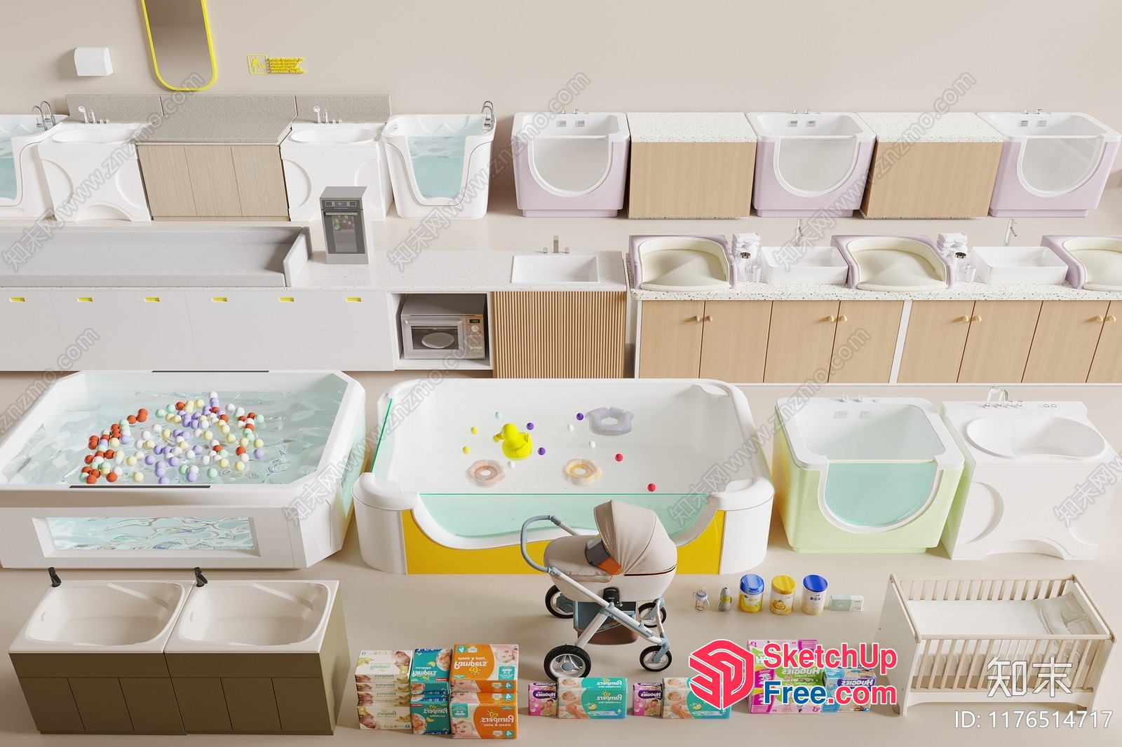 Baby Bathtub And Accessories Collection 3D SketchUp File