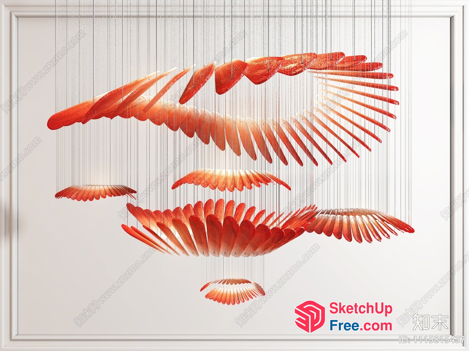 Suspended Orange Wing Sculpture Installation 3D SketchUp File
