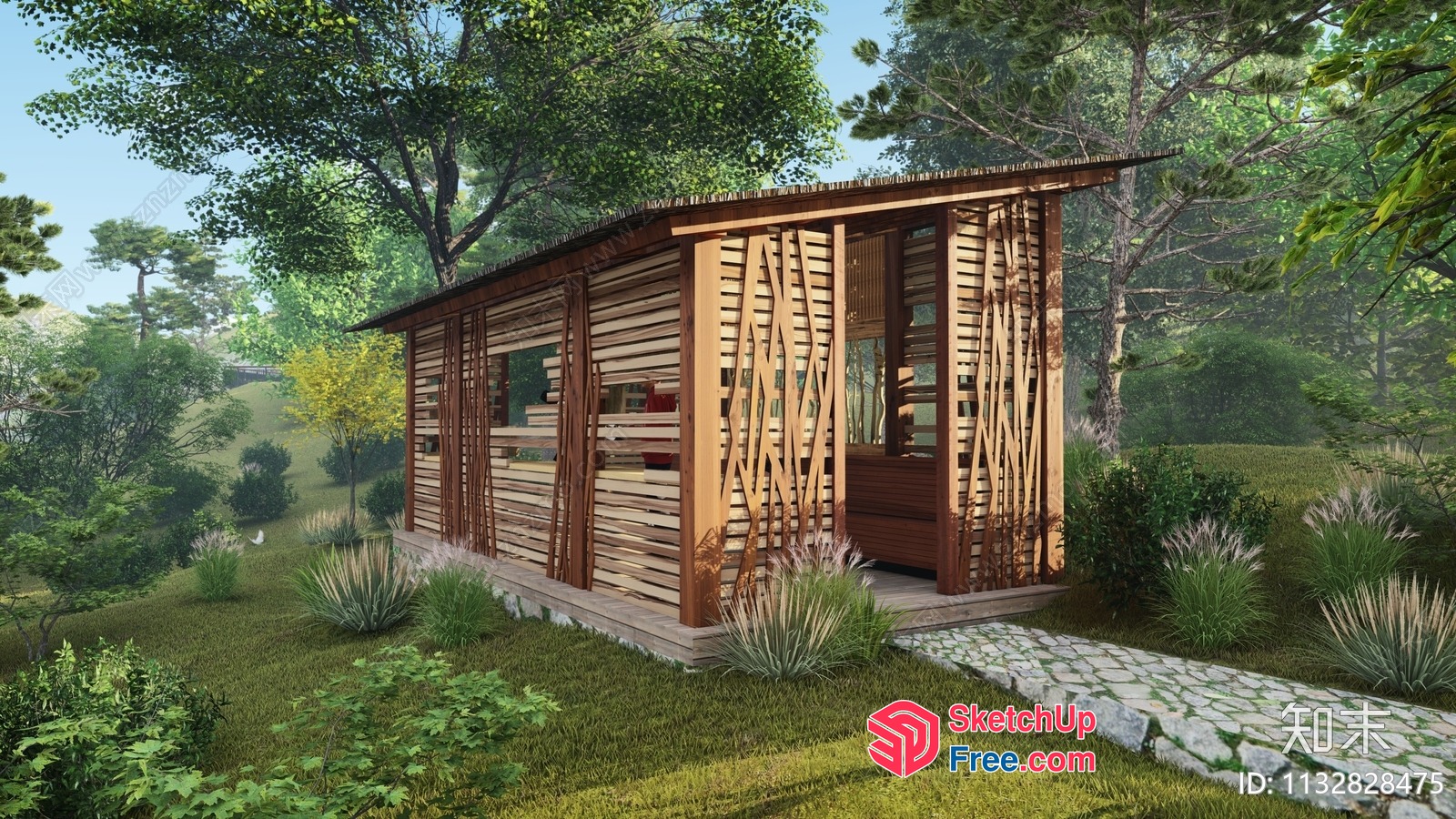 Serene Japanese-Style Pavilion In The Woods 3D SketchUp File