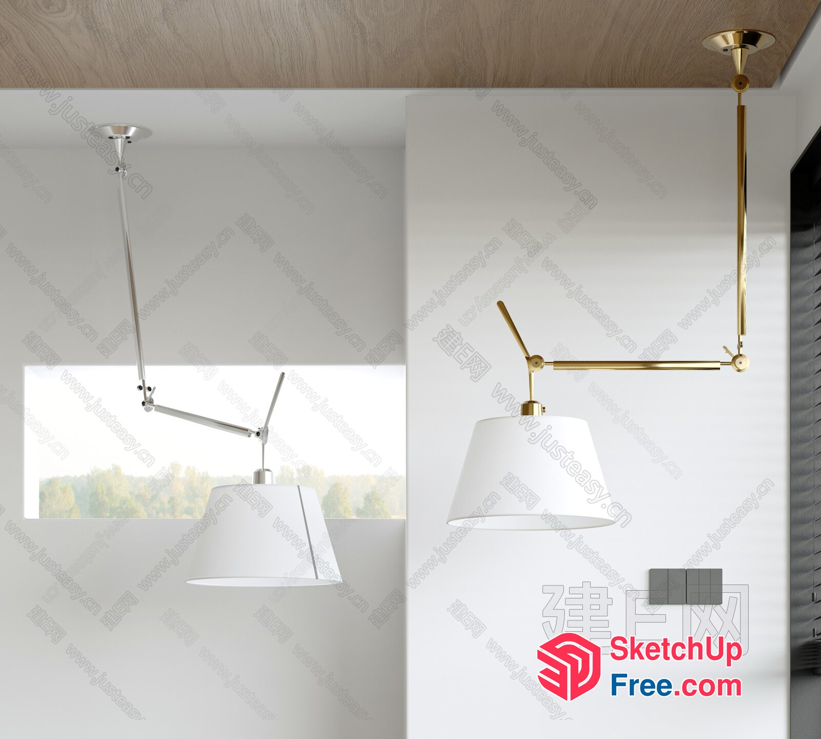 Modern Minimalist White Lamp Hanging From Sleek Ceiling 3D SketchUp File