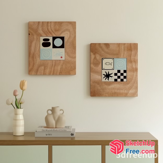 Elegant Wall Decor With Wooden Frames And Artistic Arrangement 3D SketchUp File