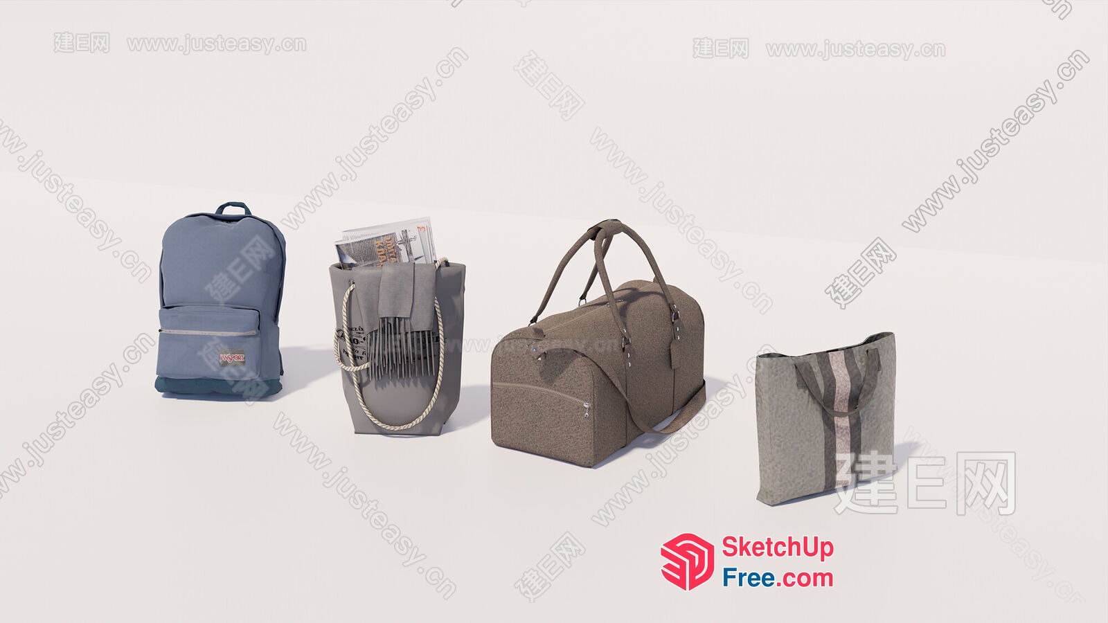 Four Bags On A Light Gray Background 3D SketchUp File