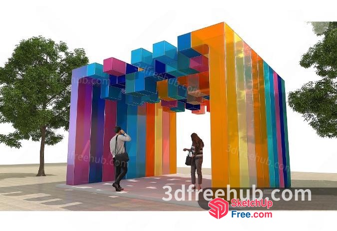 Colorful 3D Cubic Pillars Entrance 3D SketchUp File