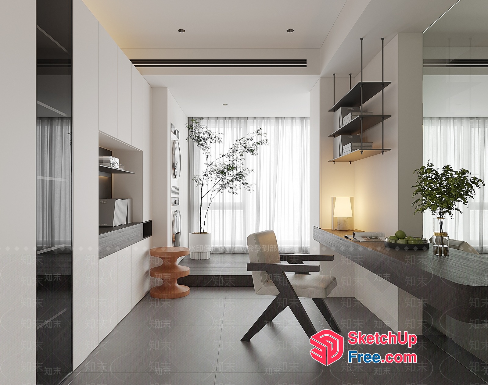 Modern Minimalist Office Space With Natural Light 3D SketchUp File