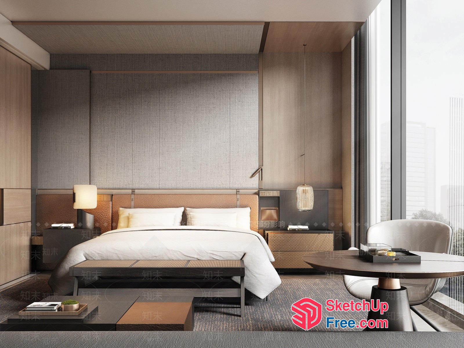 Modern Bedroom With Brown And White Decor 3D SketchUp File