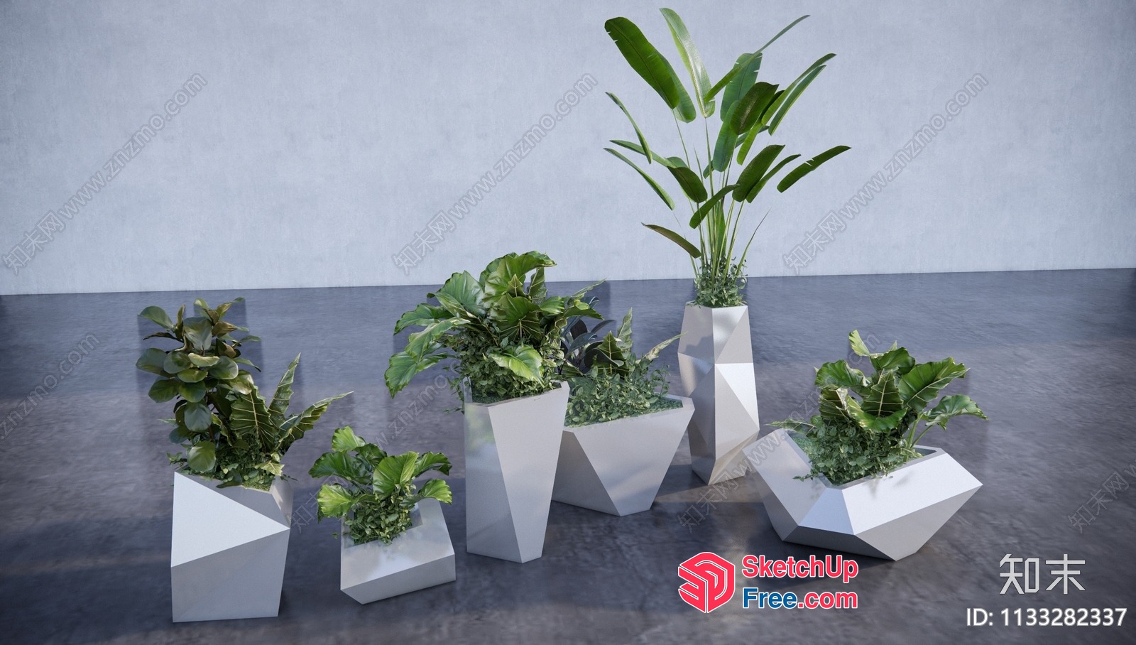 Modern White Geometric Planters 3D SketchUp File