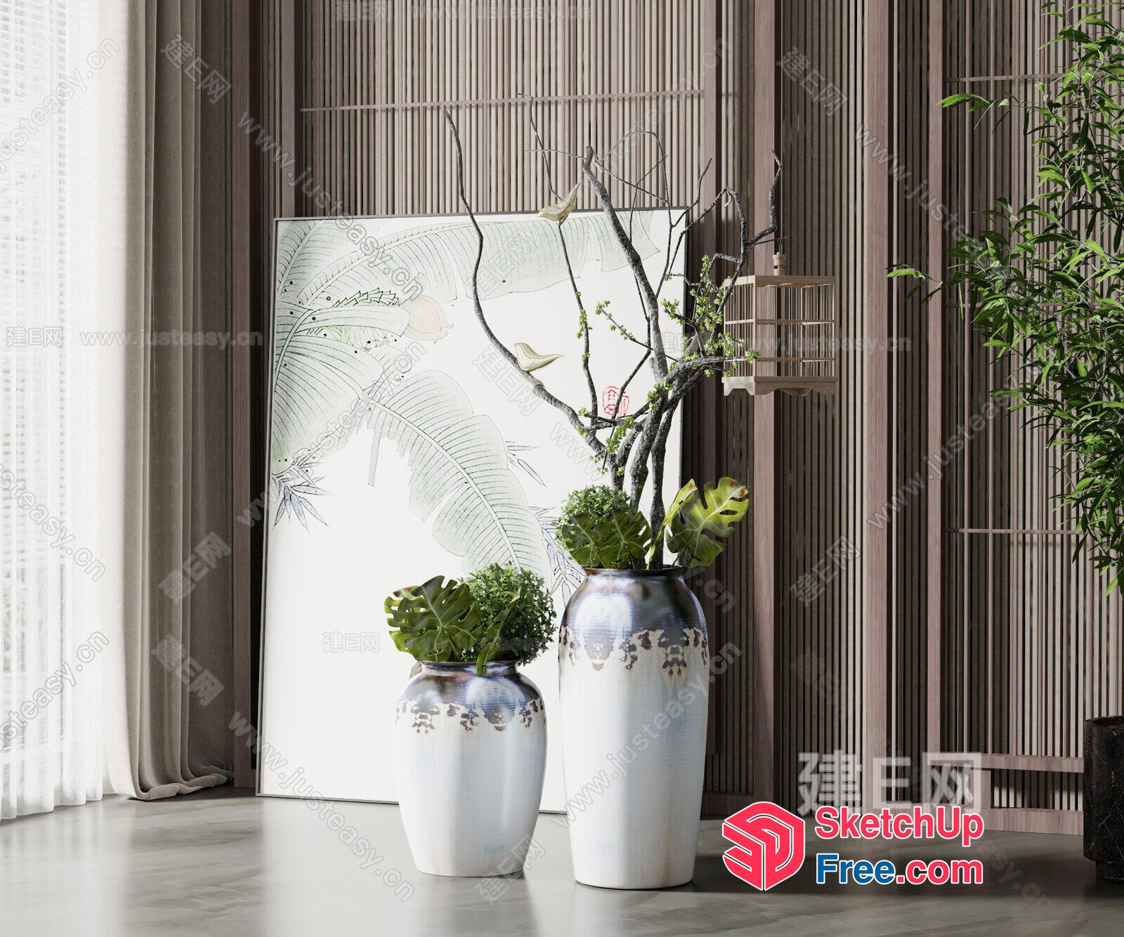 Elegant Vases And Plants In A Modern Room Setting 3D SketchUp File