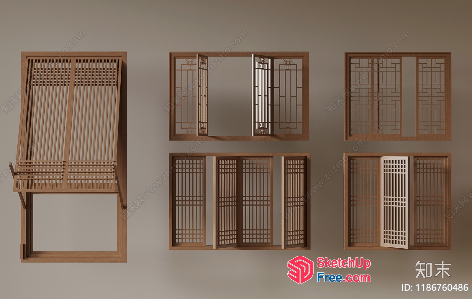 Asian-Style Window Frames And Screens 3D SketchUp File