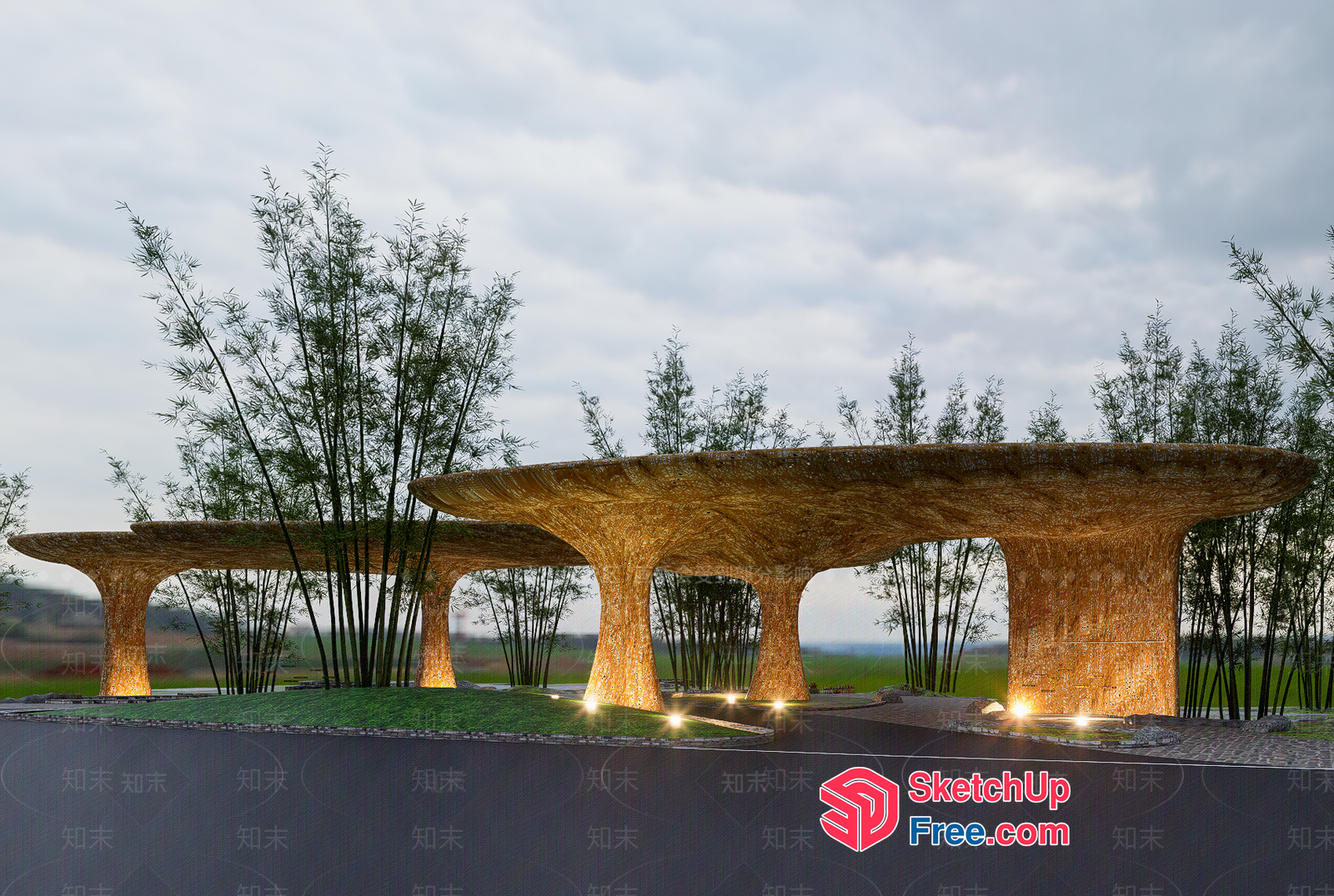 Elegant Modern Outdoor Pavilion Structure 3D SketchUp File
