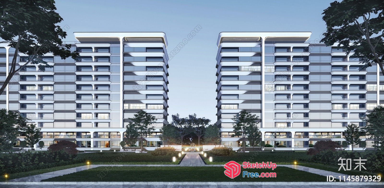 Modern Apartment Building Exterior With Large Windows And Balconies 3D SketchUp File