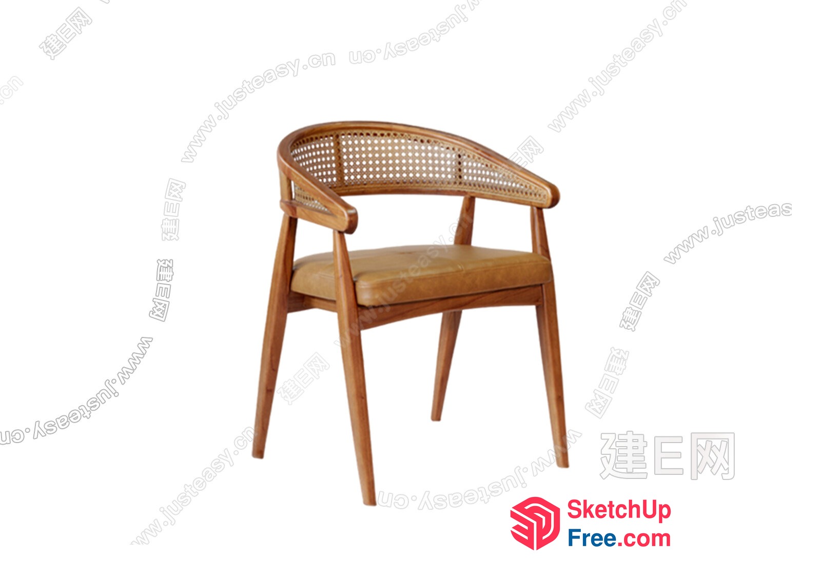 Wooden Rattan Chair With Leather Cushion 3D SketchUp File
