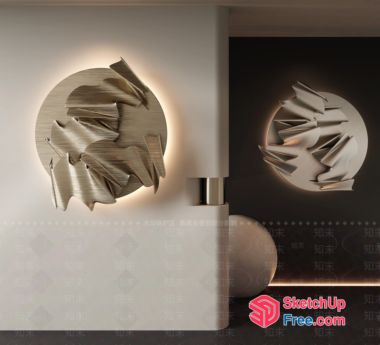 Modern Metallic Leaf Design Wall Light 3D SketchUp File