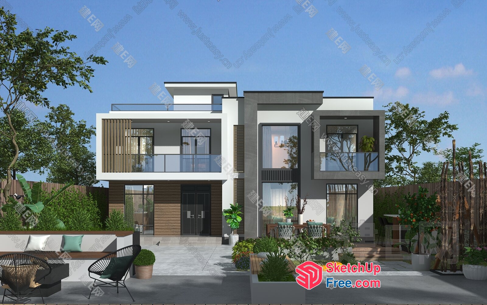 Modern Exterior Villa Design With Balconies 3D SketchUp File