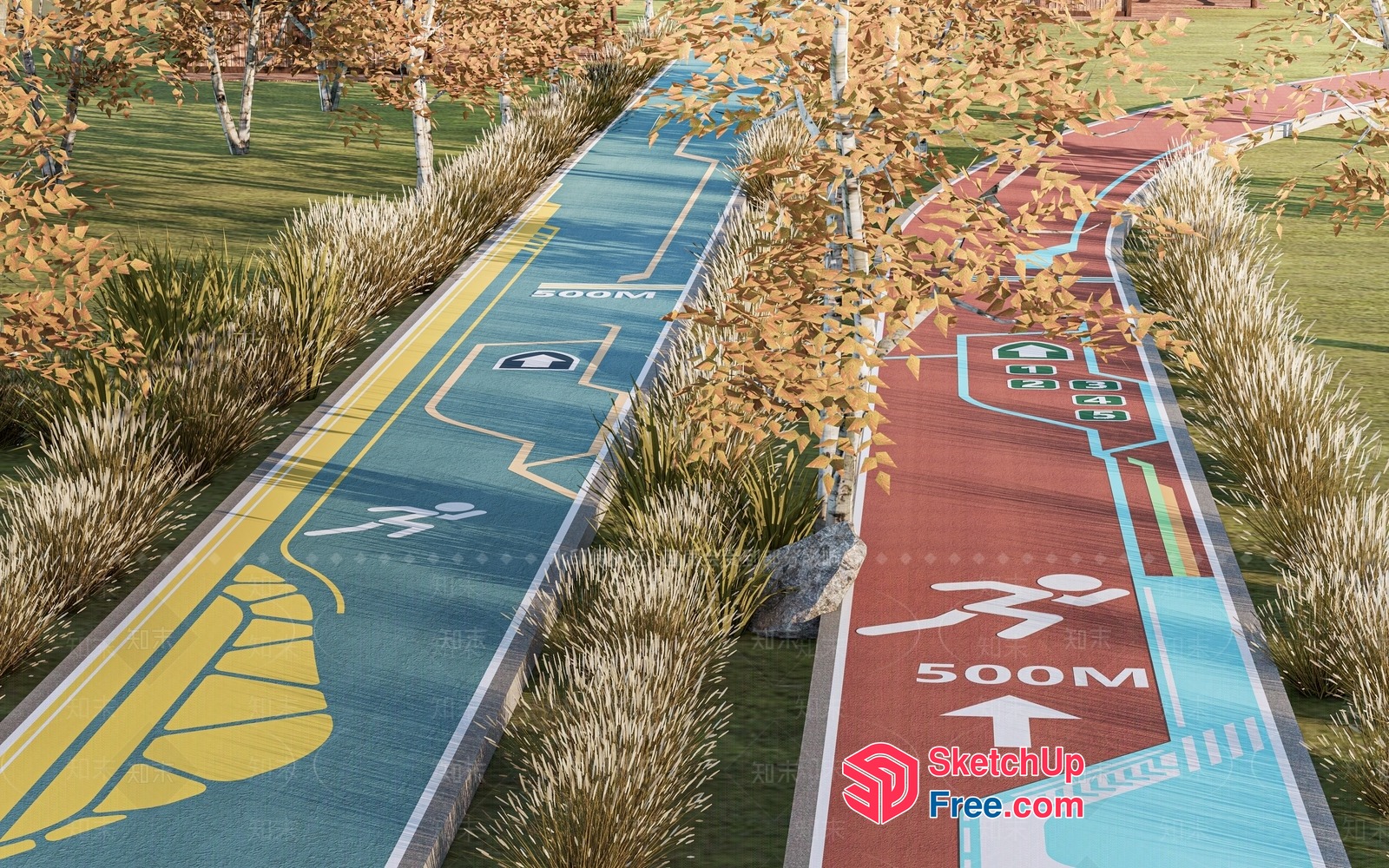 Running And Cycling Pathway In A Park 3D SketchUp File
