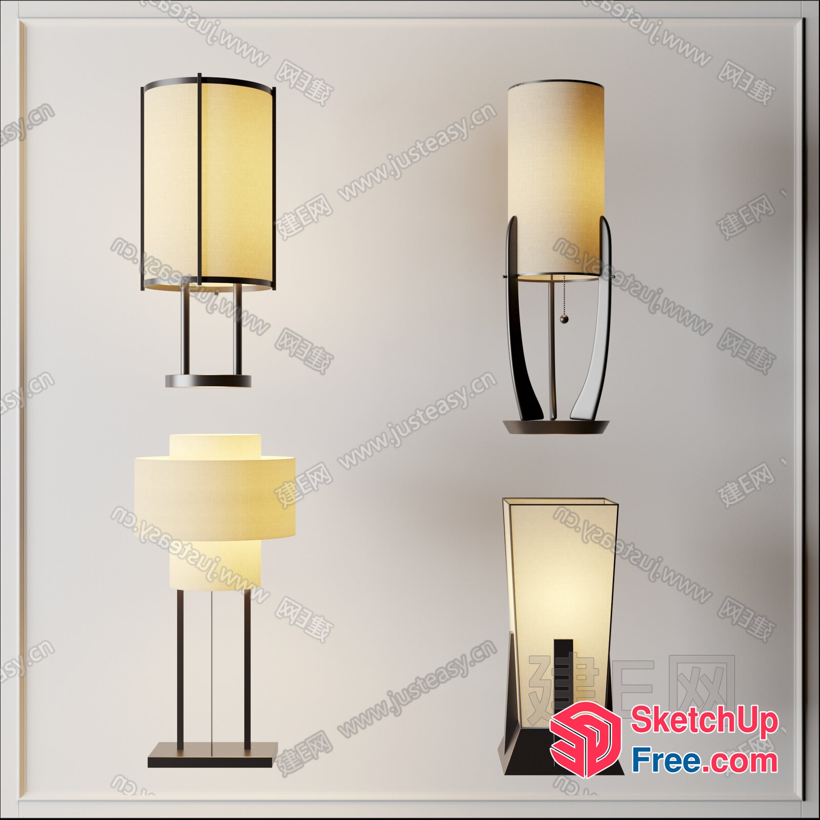 Elegant Table Lamps With Creamy Shades And Black Accents 3D SketchUp File