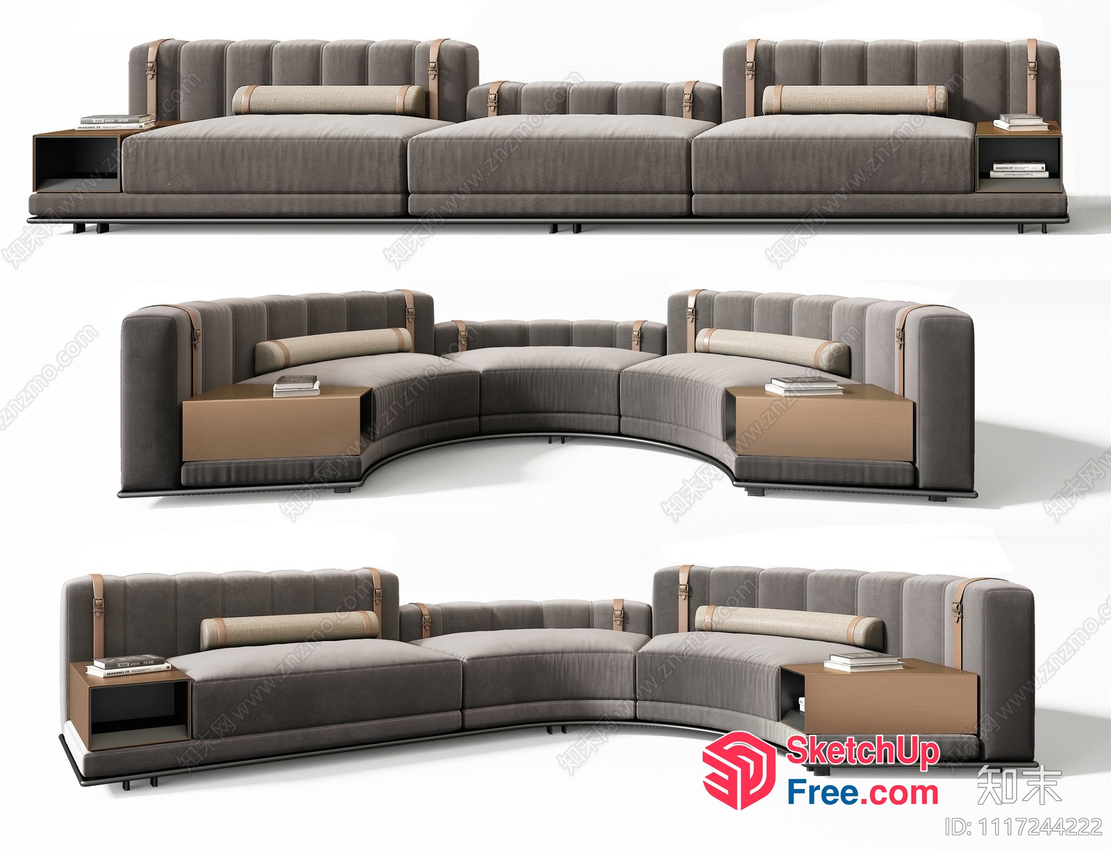 Modern Curved Sofa With Wooden Accents 3D SketchUp File
