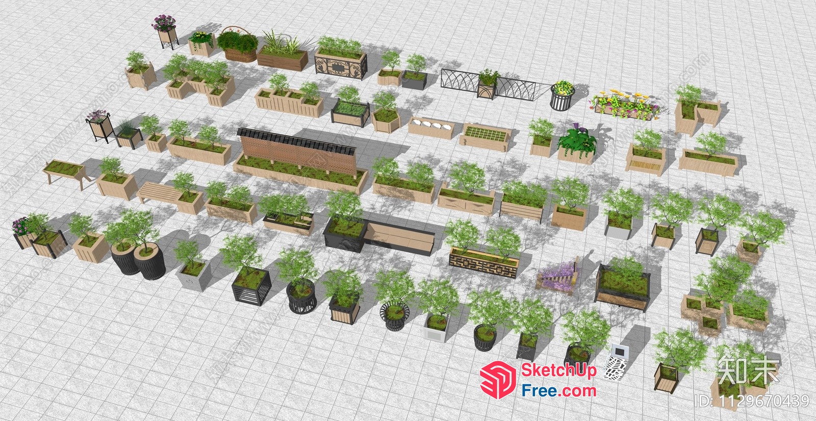 Various Potted Plants And Trees In A Garden 3D SketchUp File