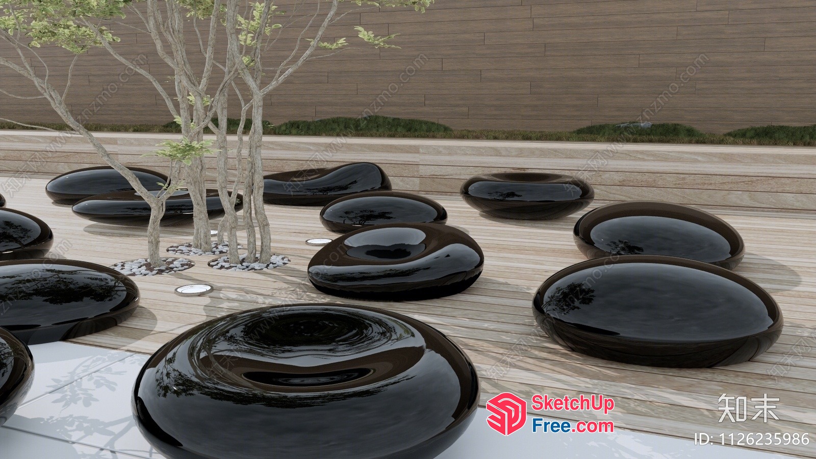 Modern Japanese-Inspired Outdoor Seating Area 3D SketchUp File