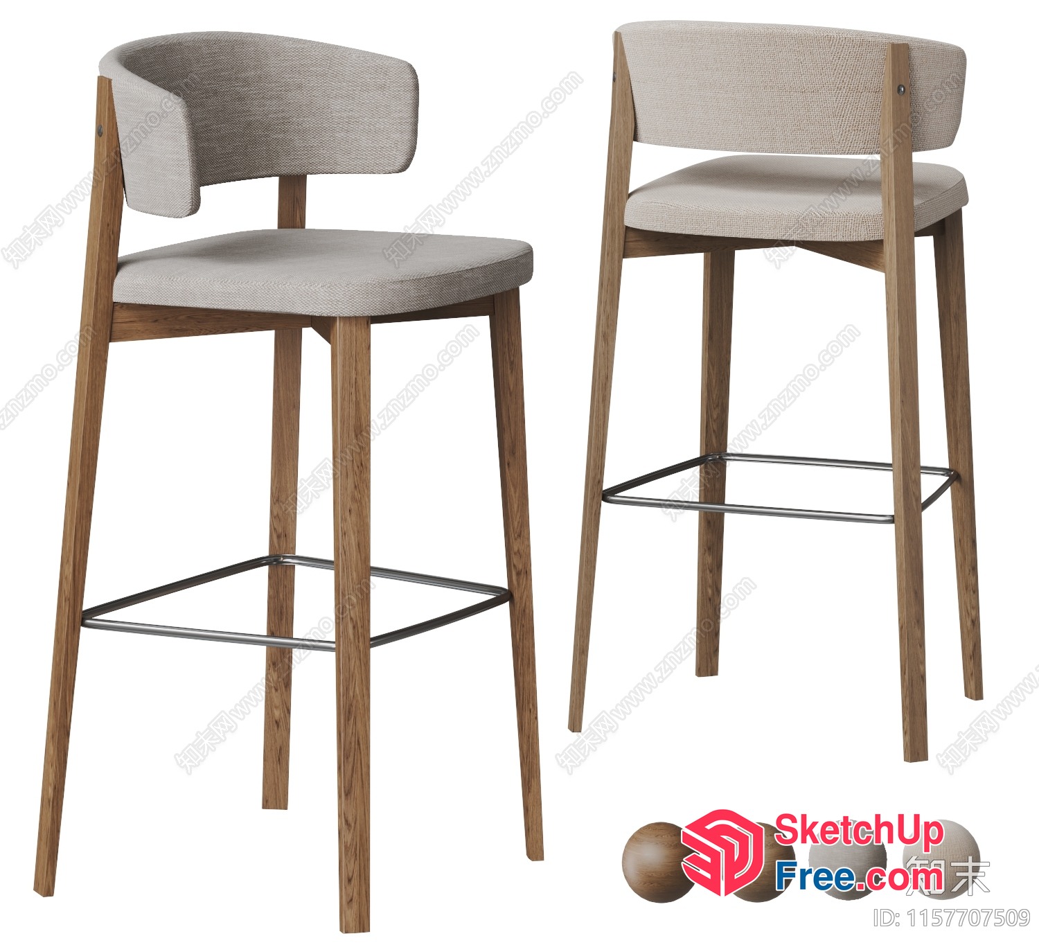 High-Rise Bar Stools With Cushioned Seats And Wooden Legs 3D SketchUp File