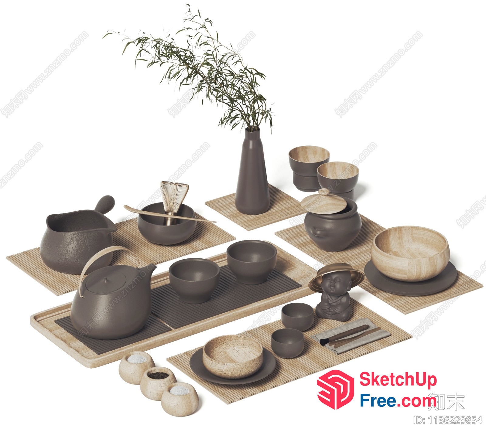 Traditional Japanese Tea Set Arrangement 3D SketchUp File