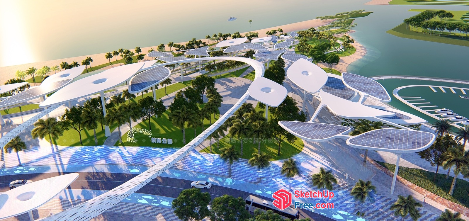 Futuristic Coastal Cityscape 3D SketchUp File