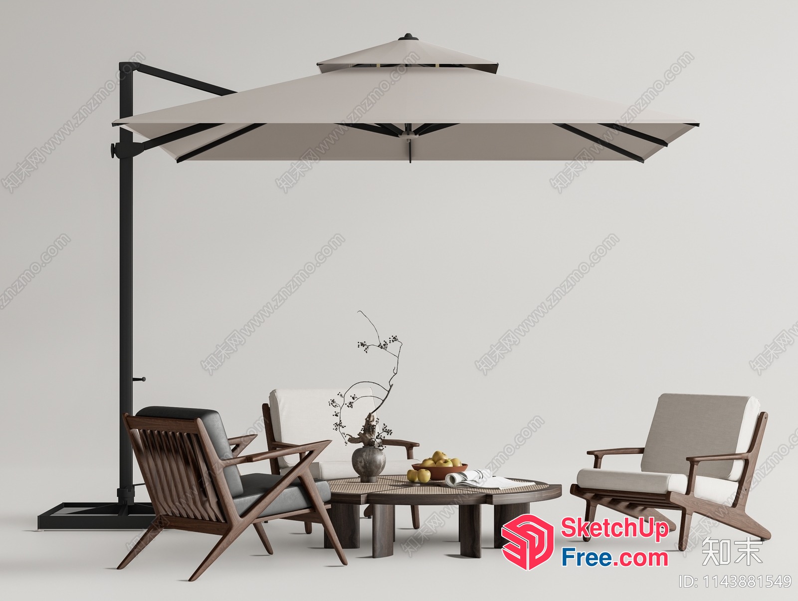 Outdoor Seating Area With Modern Furniture And Umbrella 3D SketchUp File