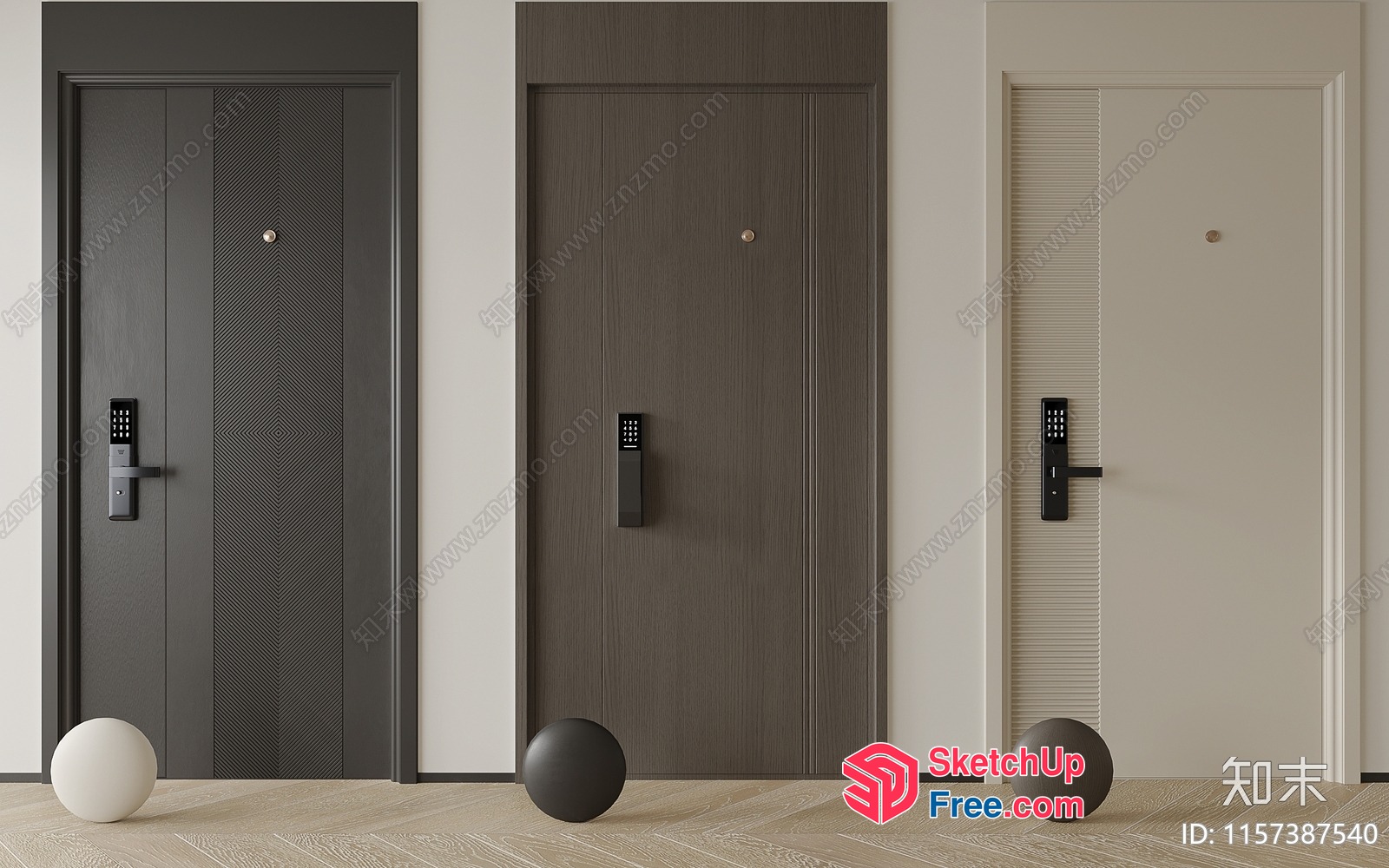 Three Elevator Doors With Modern Handles And Locks 3D SketchUp File