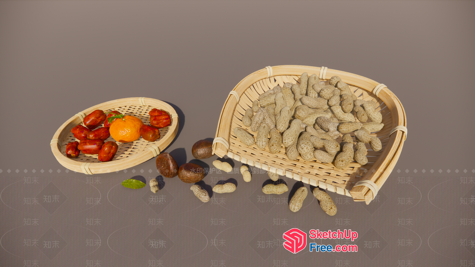 Wooden Baskets With Fruits And Nuts 3D SketchUp File
