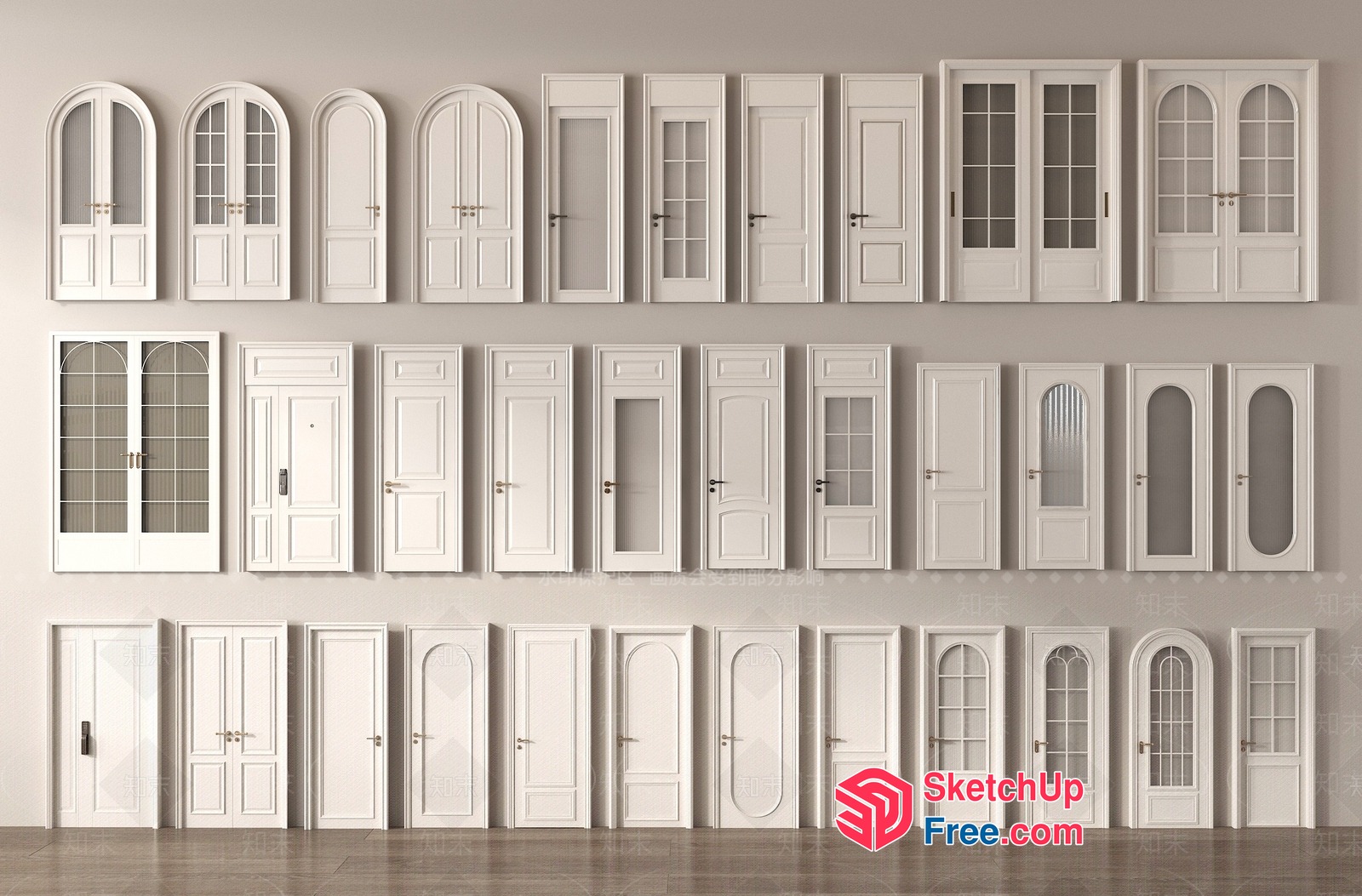 White Doors And Windows With Various Styles 3D SketchUp File