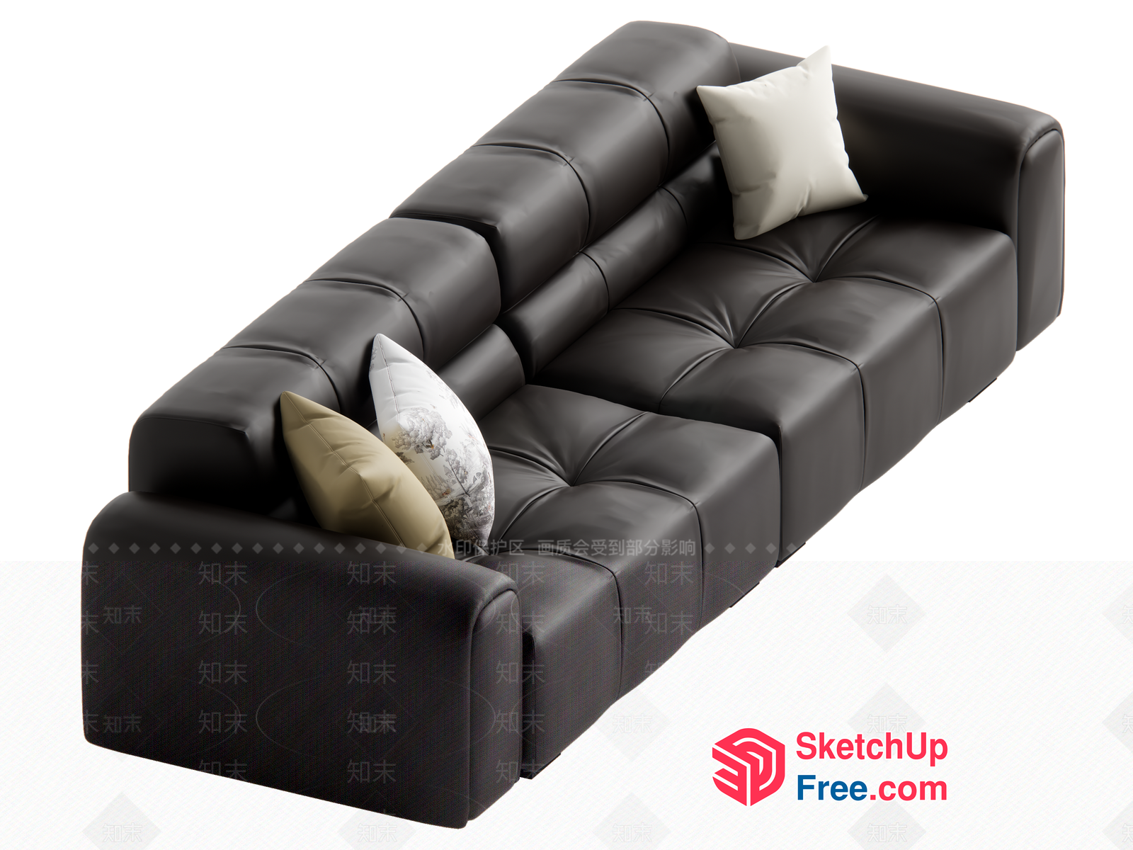 Modern Black Leather Sofa With Pillows 3D SketchUp File