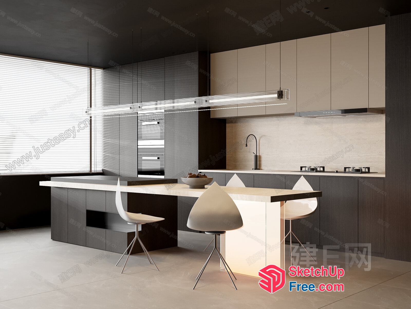 Modern Minimalist Kitchen Island With White And Grey Accents 3D SketchUp File