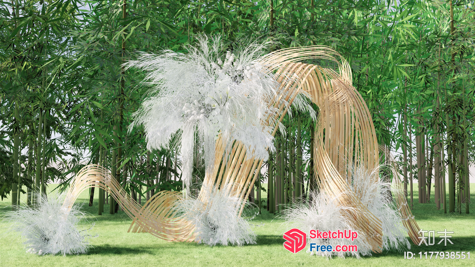 Curved Bamboo Archway With White Decorations 3D SketchUp File