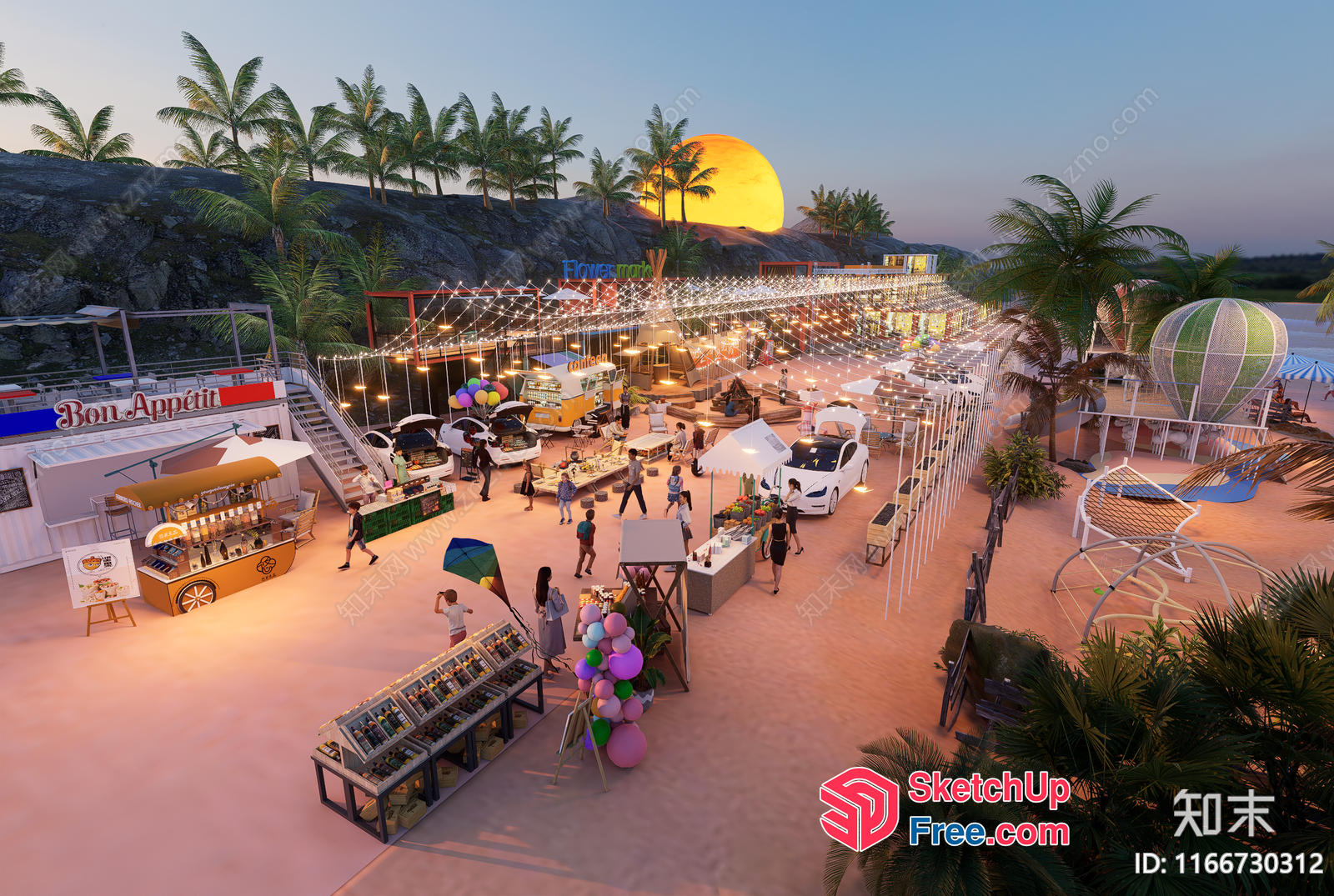 Vibrant Tropical Night Market 3D SketchUp File