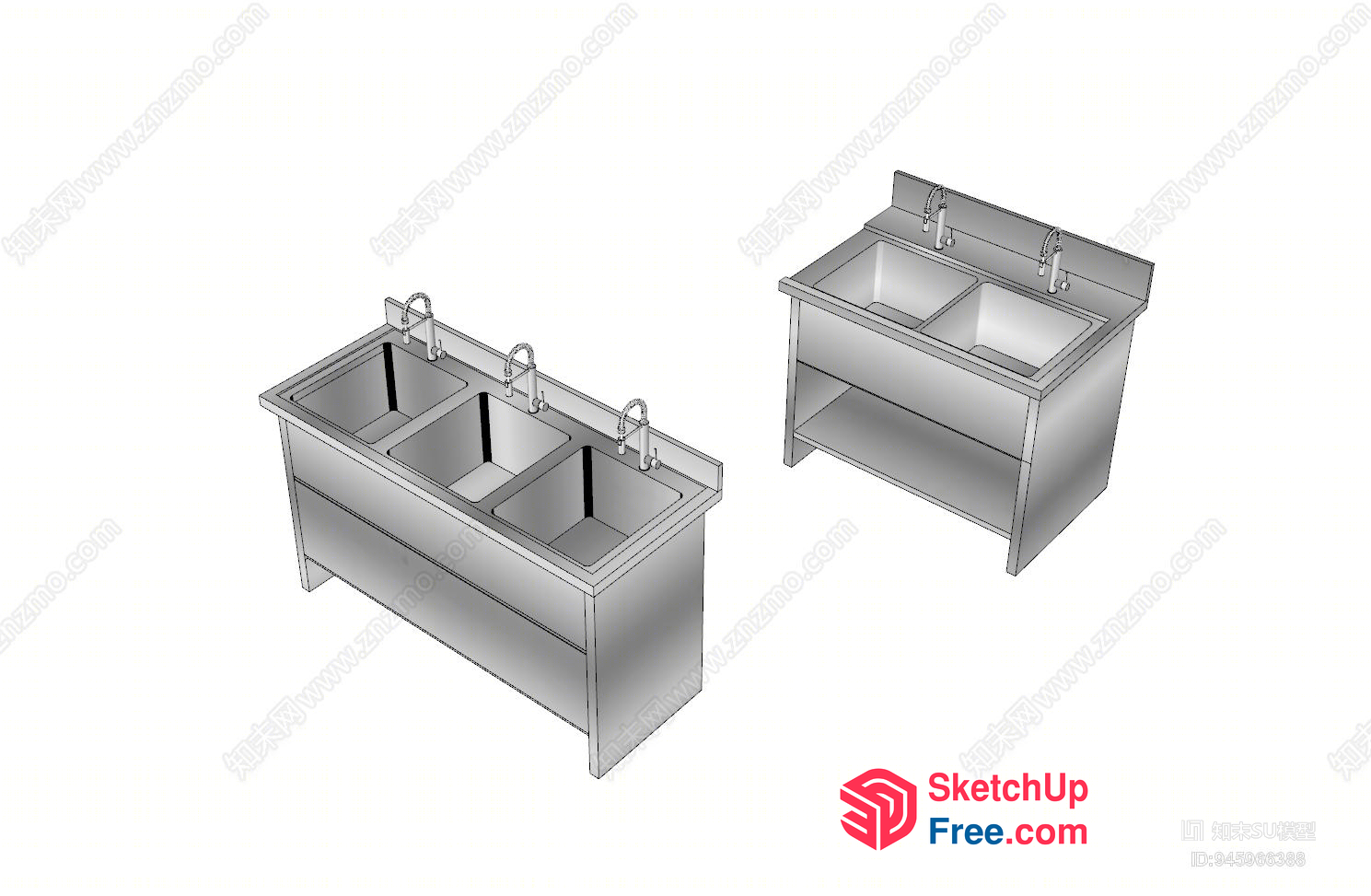 Double Sink With Faucets 3D SketchUp File