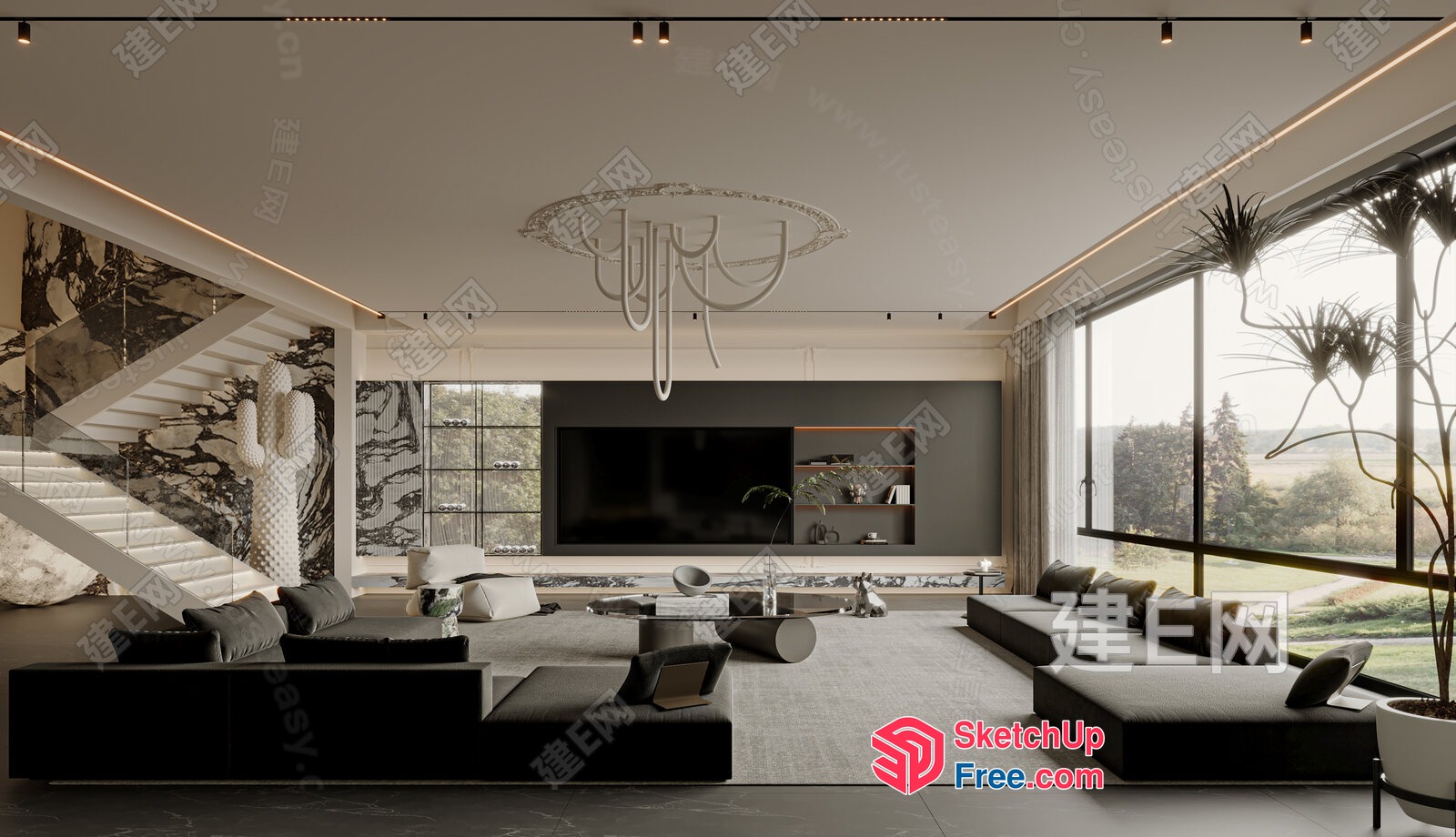 Luxurious Modern Living Room With Stunning Natural Views 3D SketchUp File