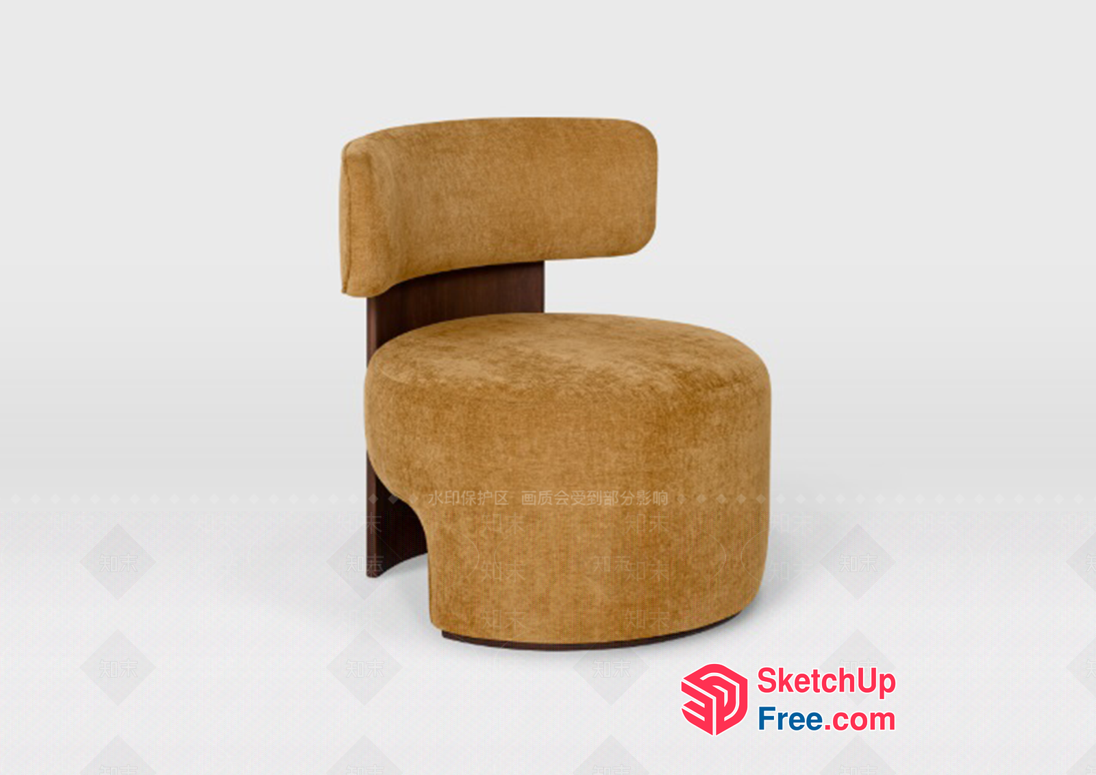 Modern Minimalist Brown Fabric And Wood Accent Chair 3D SketchUp File