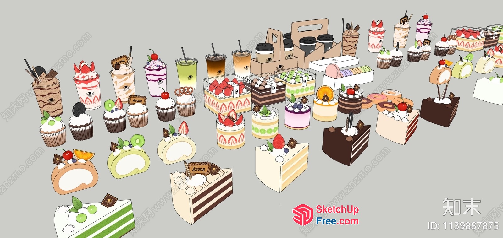 Various Desserts On A Light Grey Background 3D SketchUp File